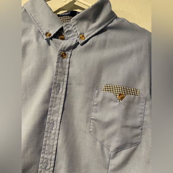 Doublju Unisex Blue Cotton Button Down Shirt with Checker Print - Picture 3 of 6